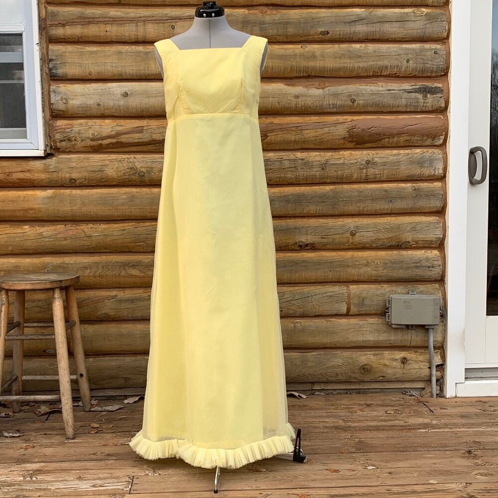 60s Yellow Sleeveless Evening Gown Maxi Dress